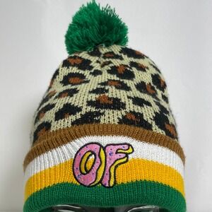 Odd Future Leopard Multicolor OF Donut Streetwear Pom Beanie Hat Adults One Size